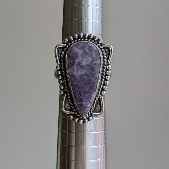 Purple Teardrop Sterling Silver Ring Retro Vintage Boho Natural Stone Size 7.25 - Picture 3 of 7